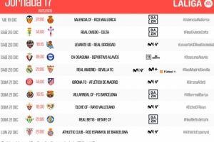 西甲第17轮赛程:12月21日4点皇马vs塞维利亚 23:15黄潜vs巴萨